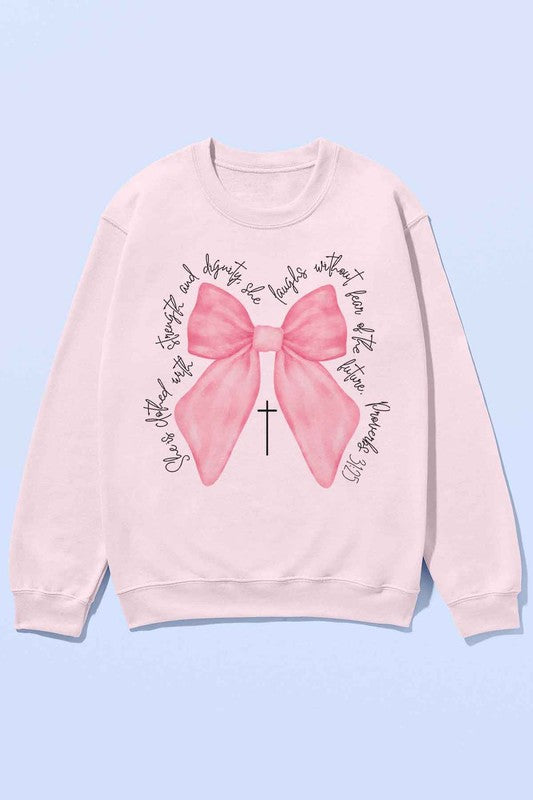 PROVERBS PINK BOW CHRISTIAN OVERSIZED SWEATSHIRT