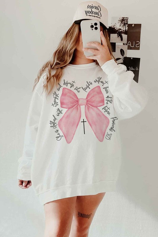 PROVERBS PINK BOW CHRISTIAN OVERSIZED SWEATSHIRT